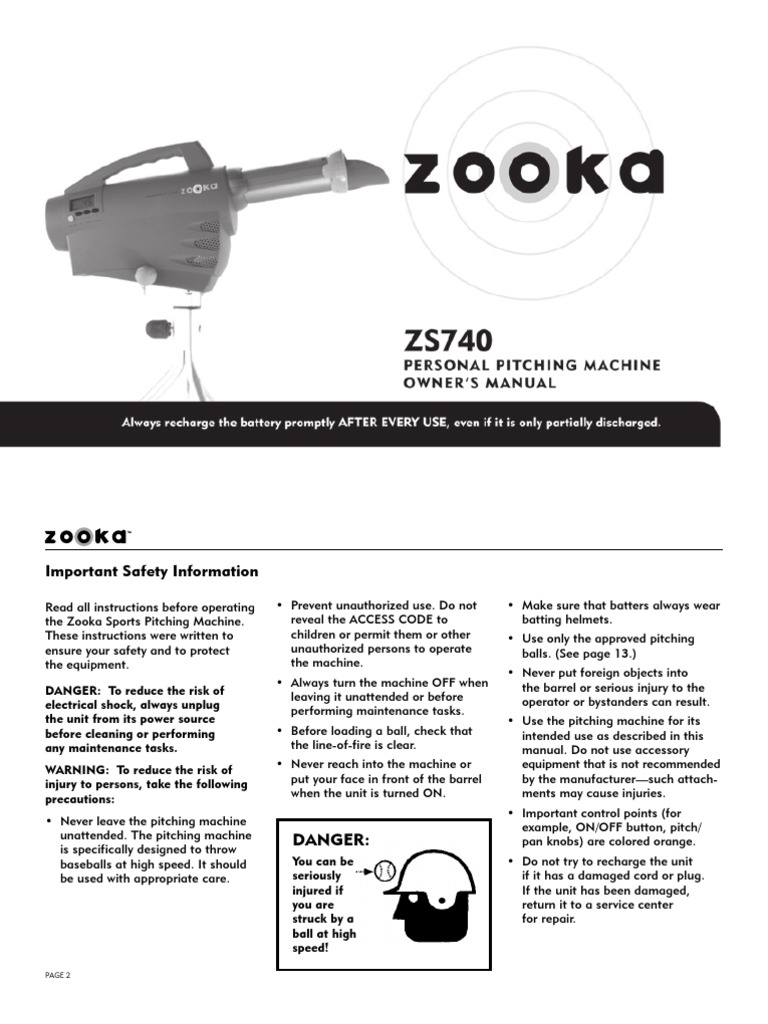 Zooka Pitching Machine ZS740 PDF PDF Business