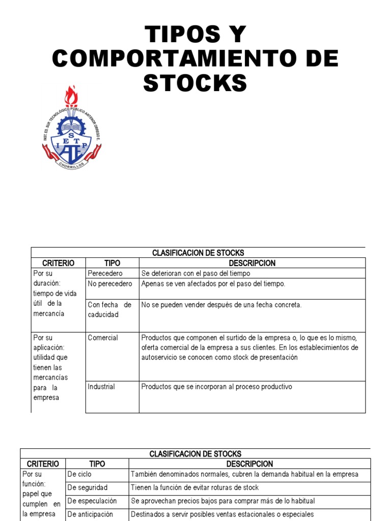 3 Tipos de Stocks PDF Almacén Bienes