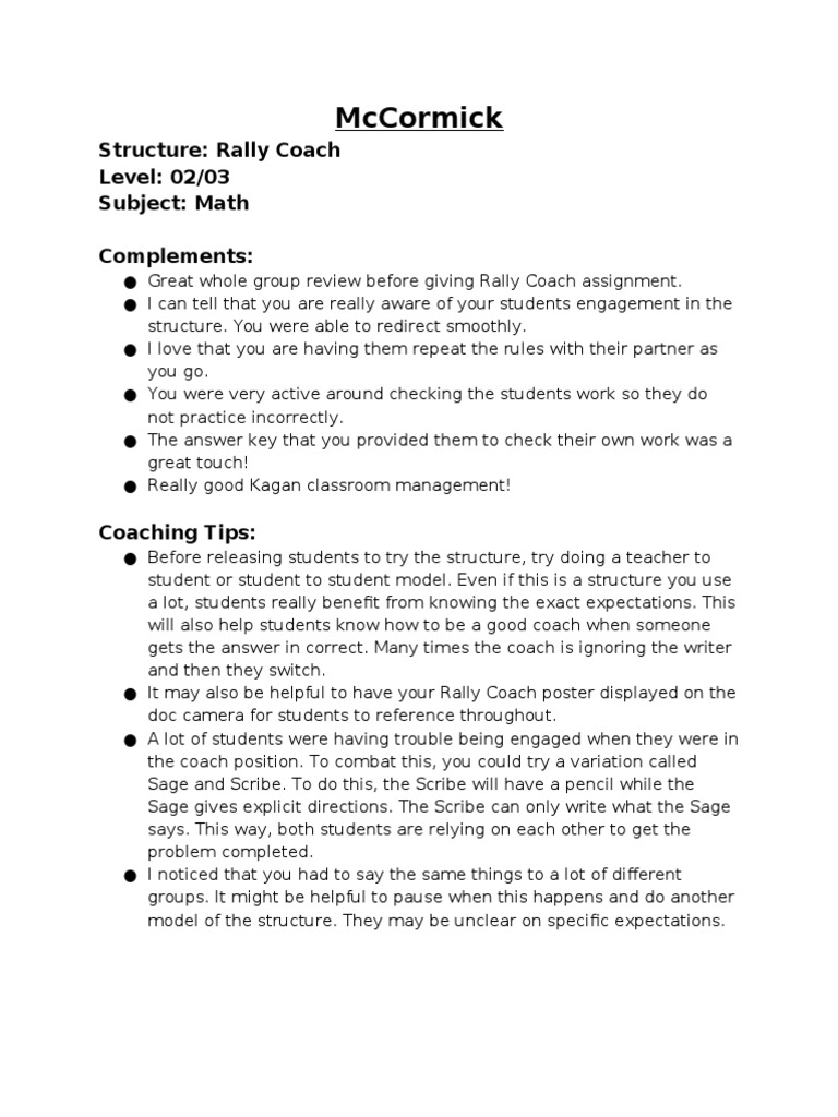 Math Rally Coach Structure Review | PDF