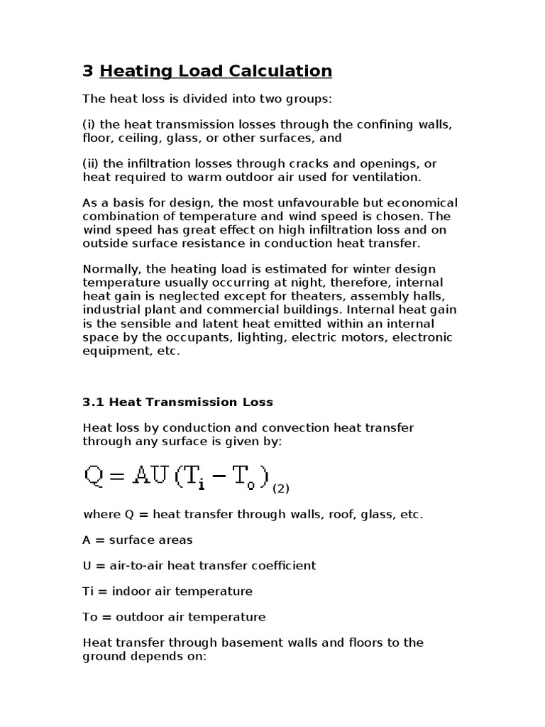 3 Heating Load Calculation 3.1 Heat Transmission Loss PDF Heat