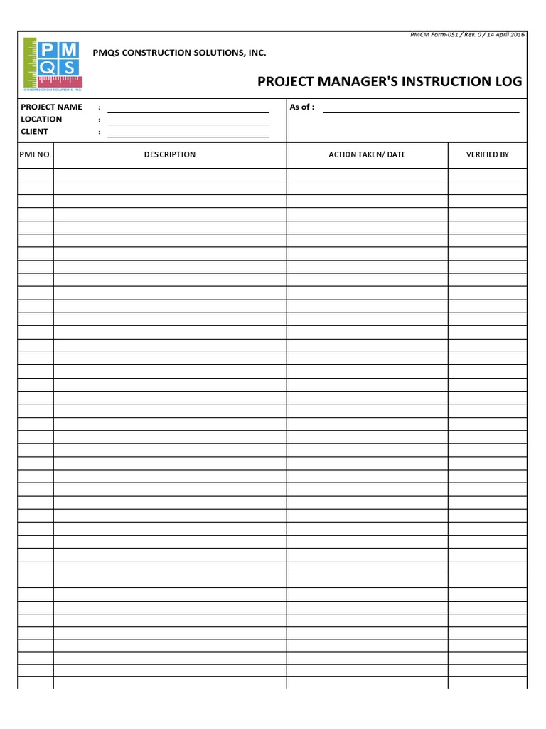Project Manager's Instruction Log Template | PDF
