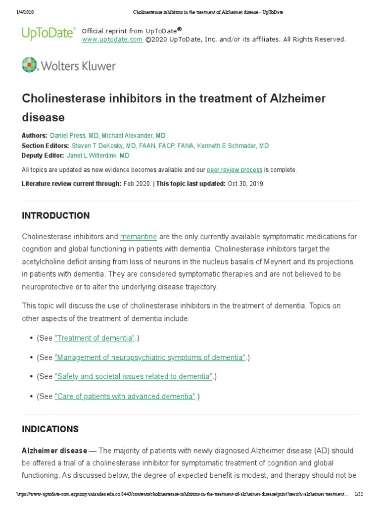 Cholinesterase Inhibitors in The Treatment of Alzheimer Disease ...
