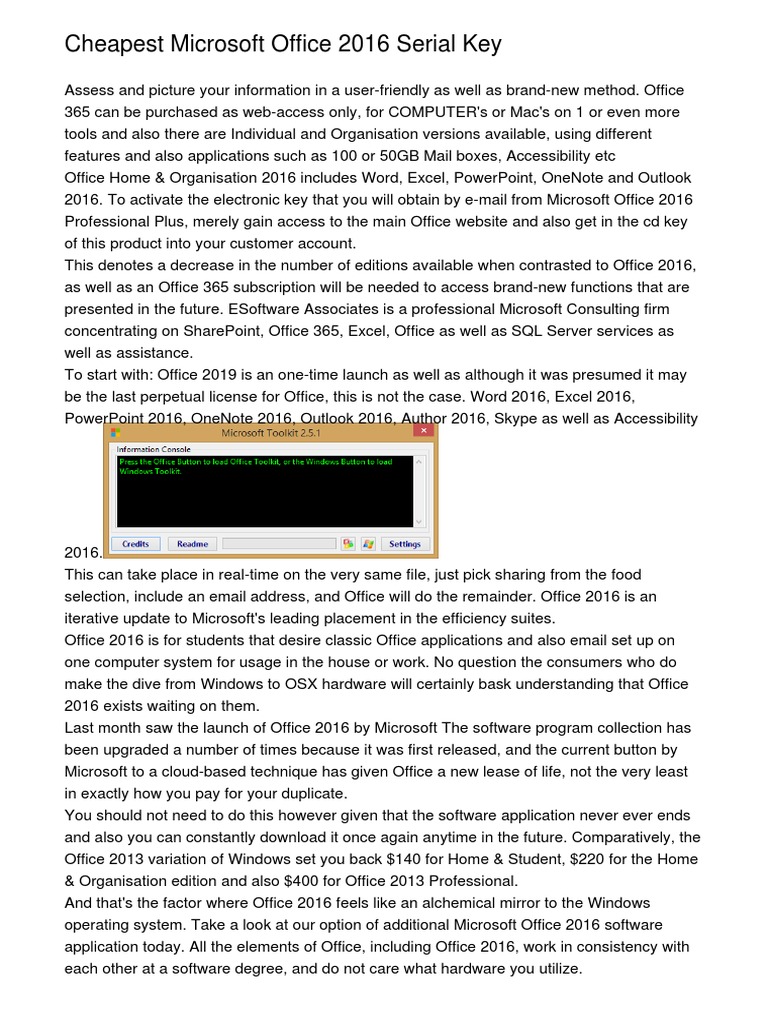 Affordable Microsoft Office 2016 Keys | PDF | Microsoft Office | Office 365