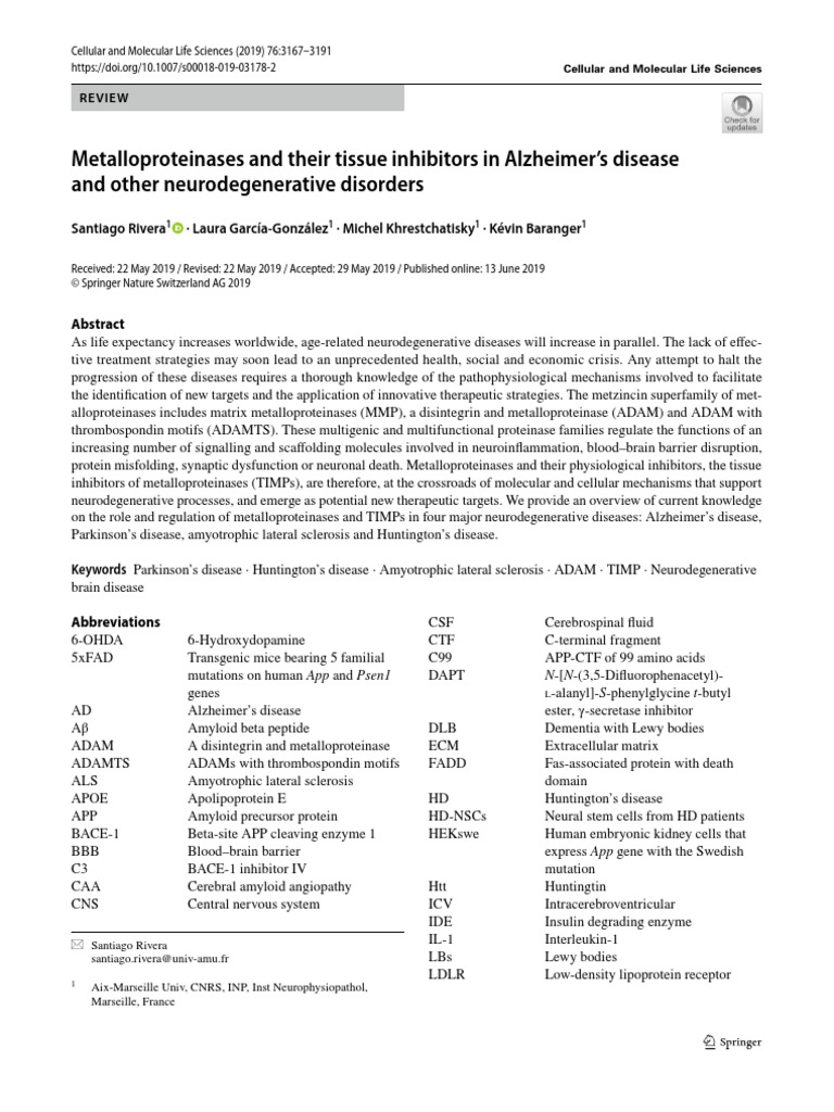 Metalloproteinases and Their Tissue Inhibitors in Alzheimer's Disease ...