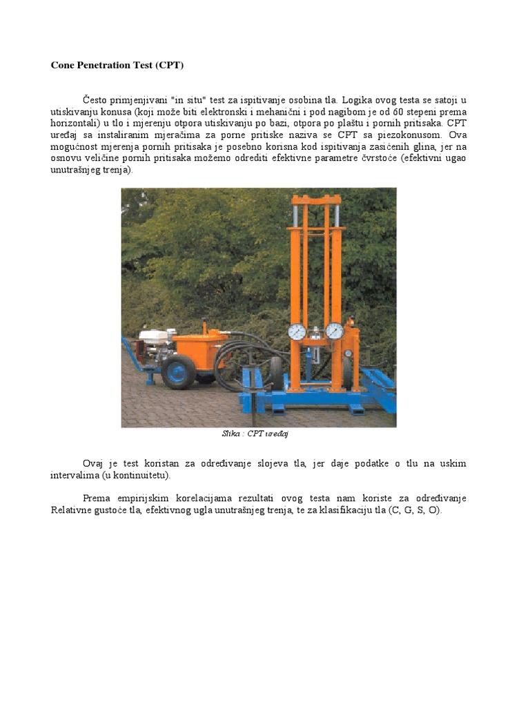 Cone Penetration Test (CPT) : Slika: CPT Uređaj | PDF