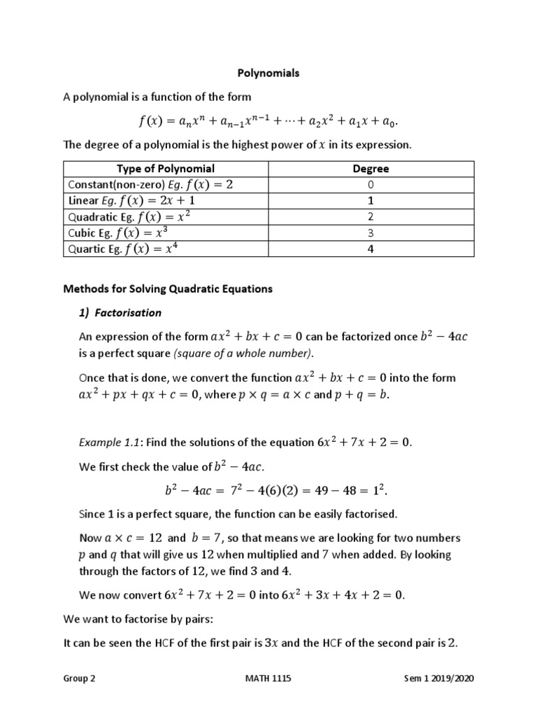 Understanding Polynomials and Quadratics | PDF | Quadratic Equation ...