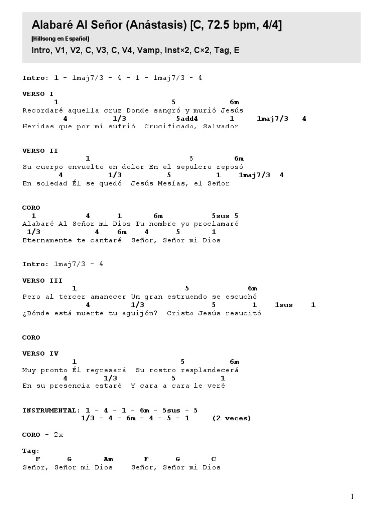 Alabare Al Senor Anastasis C 72 5 Bpm 4 4 Intro V1 V2 C V3 C V4 Vamp Inst 2 C 2 Tag E scribd