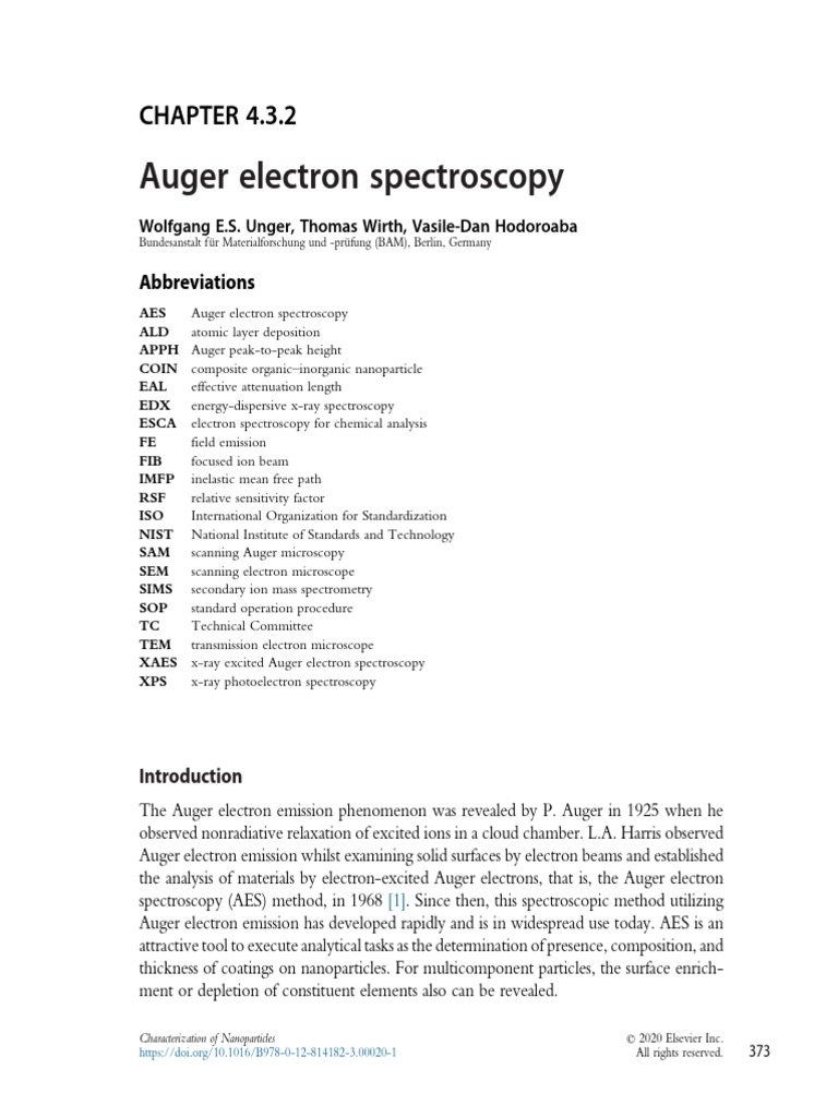Auger Electron Spectroscopy Abbreviations PDF Nanoparticle Electron