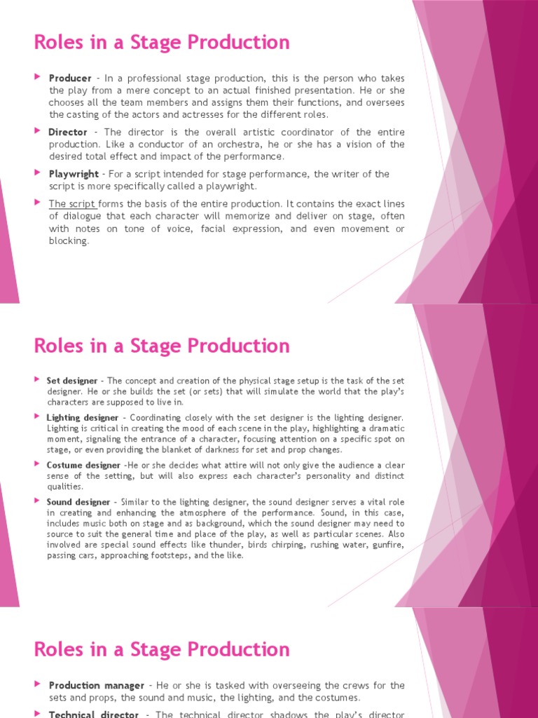 Key Roles in Stage Production | PDF | Theatre | Entertainment