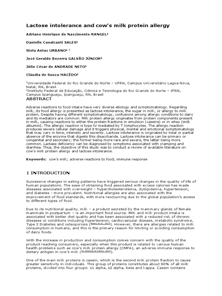Lactose Intolerance Journal PDF Food Intolerance Milk