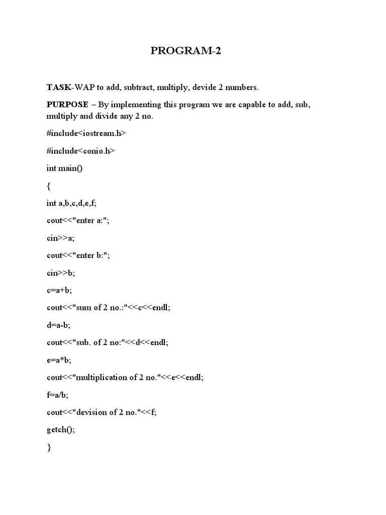 Simple C++ Calculator for Two Numbers | PDF | Teaching Methods & Materials
