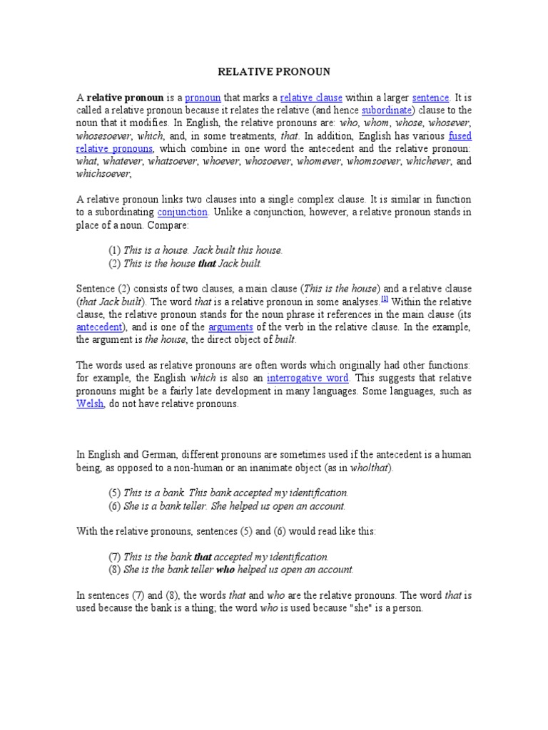 Relative Pronouns: Examples and Exercises | PDF | Pronoun | Languages