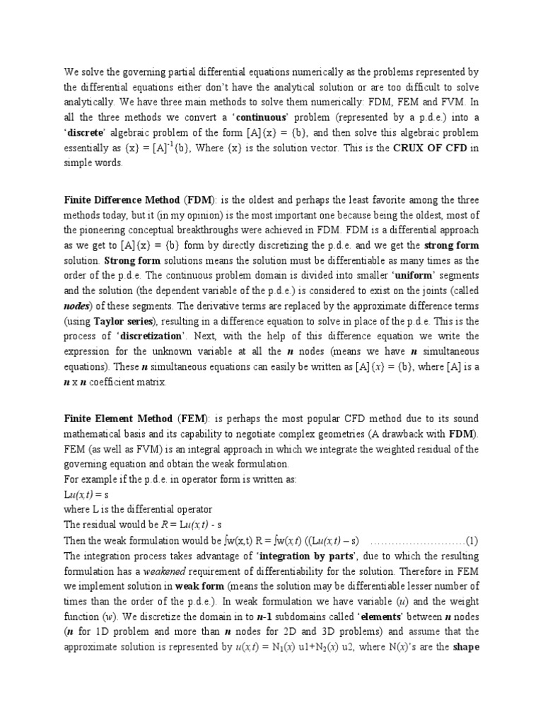 Comparison of FDM, FEM, and FVM in CFD | PDF | Partial Differential ...