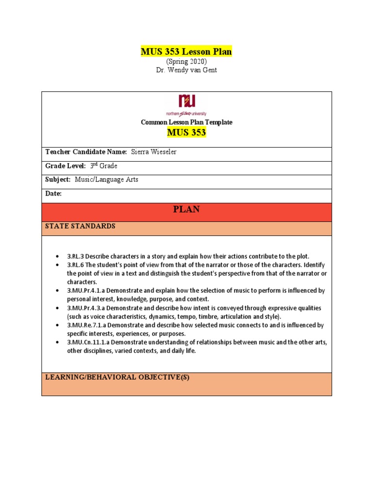 Standard Based Lesson Plan PDF Narration Lesson Plan