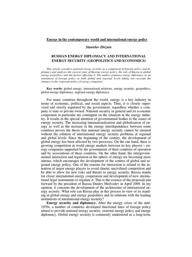 Russian Energy Diplomacy and International Energy Security (Geopolitics ...