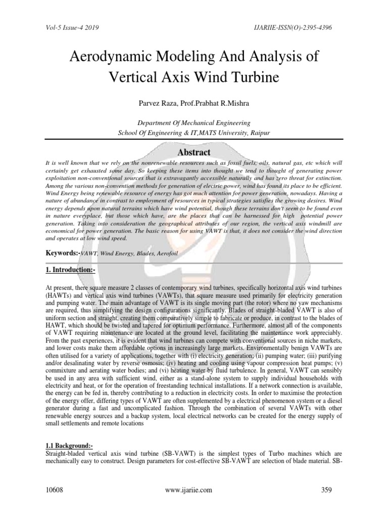 Aerodynamic Modeling and Analysis of Vertical Axis Wind Turbine | PDF ...