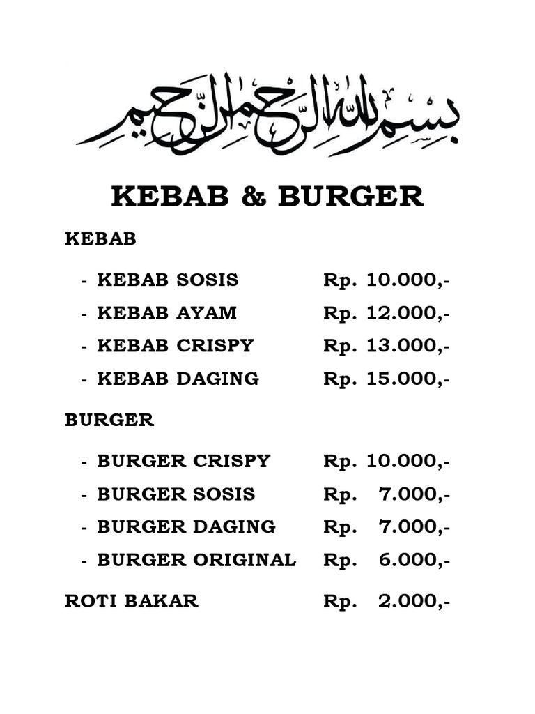 Kebab and Burger Menu Prices | PDF
