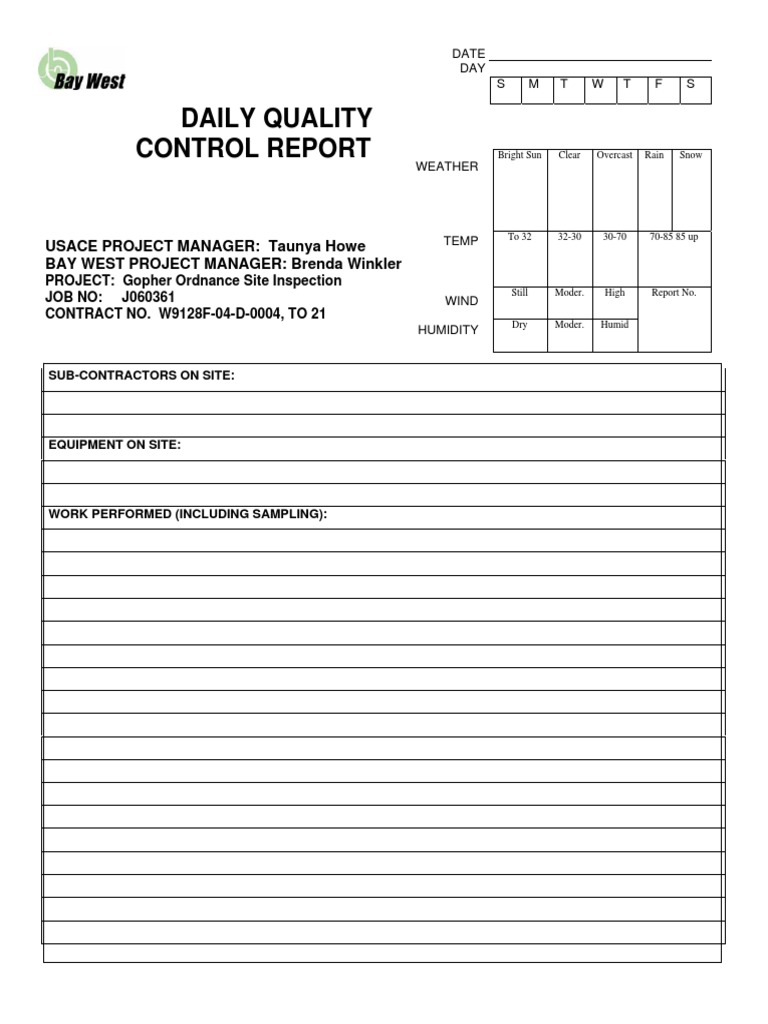Daily Quality Control Report: Gopher Site | PDF