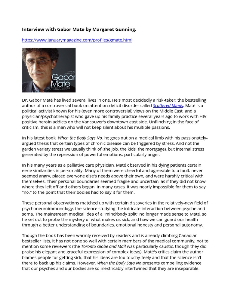 Interview With Gabor Mate by Margaret | PDF | Physician | Anger