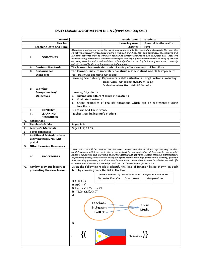 Grade 11 General Math Lesson Plan Week 1 | PDF | Teachers | Learning