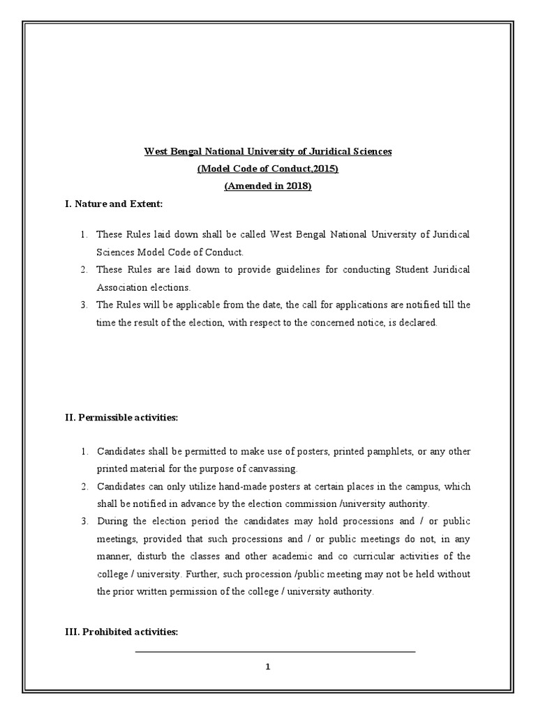 Model Code of Conduct PDF Voting Elections