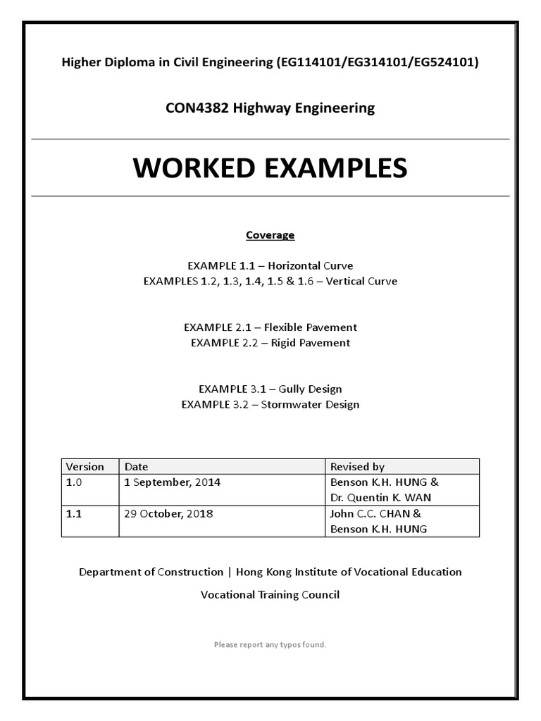 Highway Engineering Worked Examples | PDF | Slope | Distance