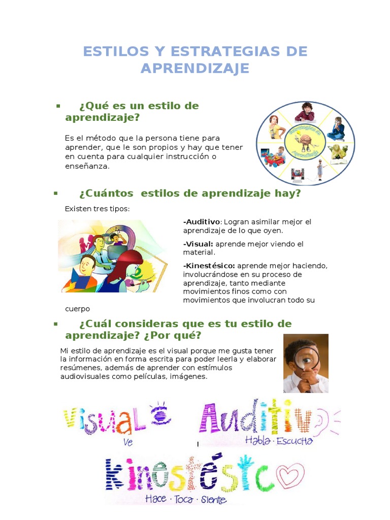 Estilos de Aprendizaje: Auditivo, Visual y Kinestésico | PDF ...