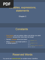Variables, Expressions, Statements