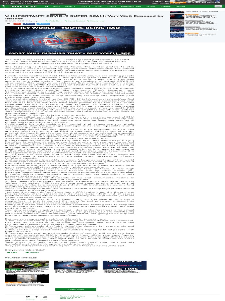 V Important Covid 9 Super Scam Very Well Exposed By Insider Virus Polymerase Chain Reaction