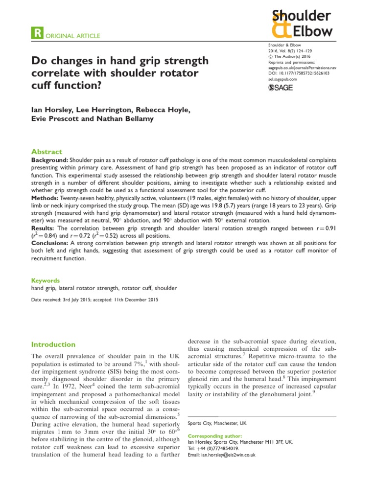 Does Hand Grip Strength Correlate With Shoulder Rotator Cuff Function