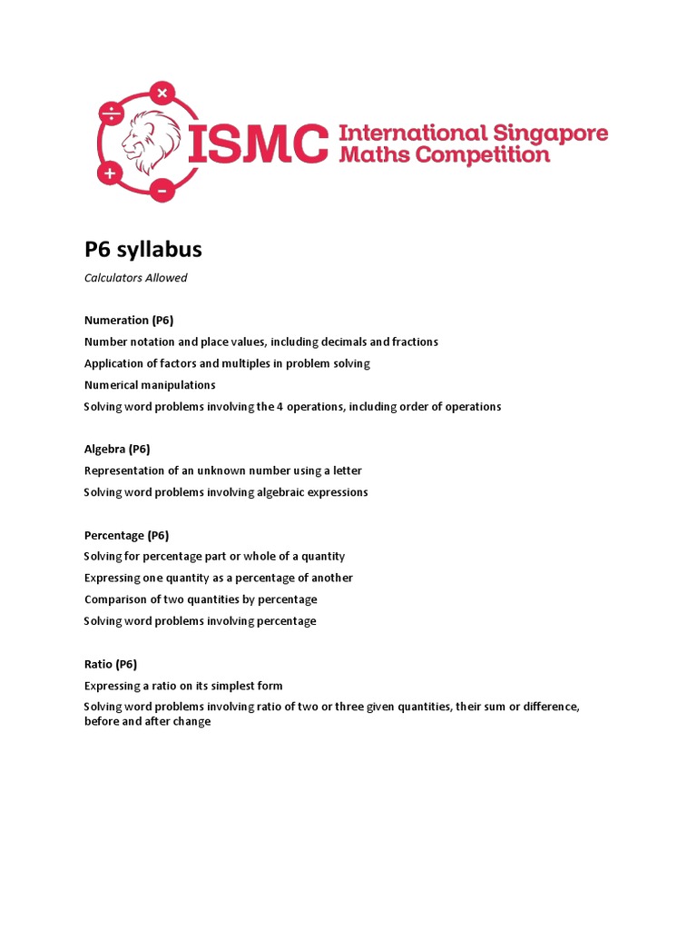 P6 Syllabus: Calculators Allowed | PDF