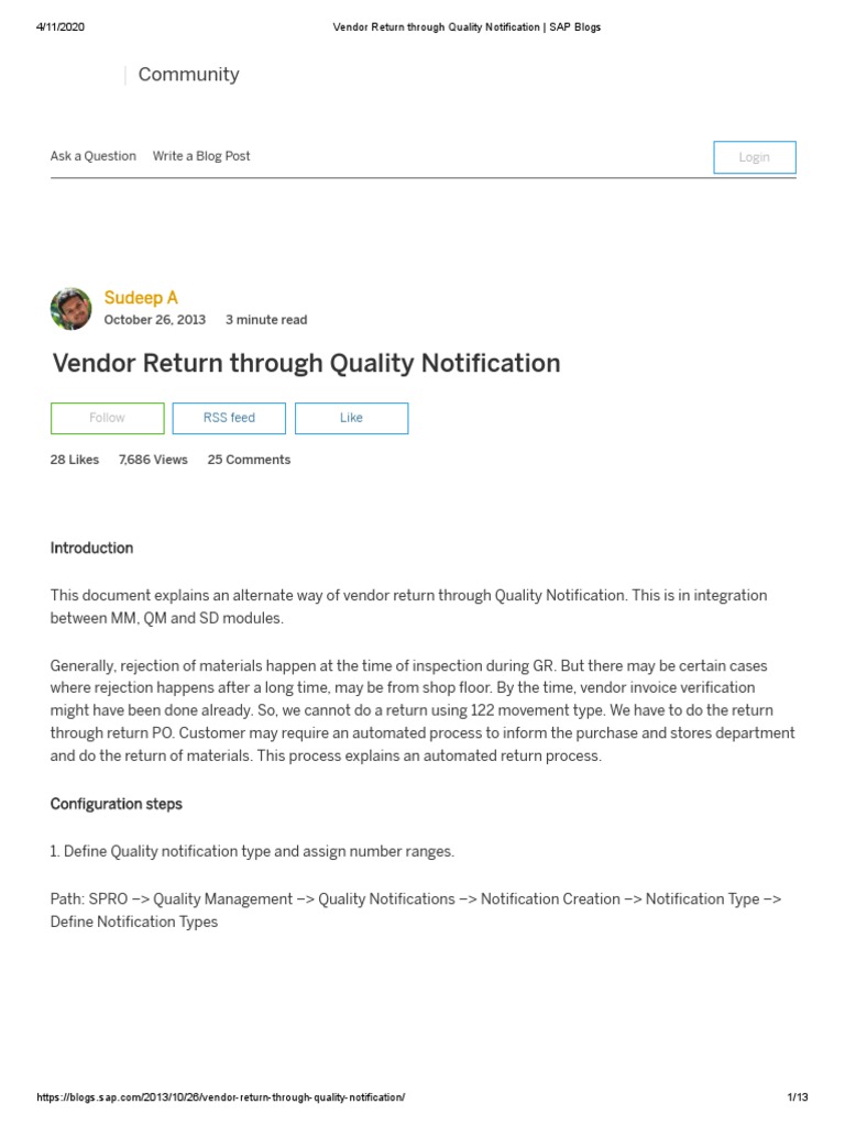 Vendor Return Through Quality Notification | PDF | Business | Computing