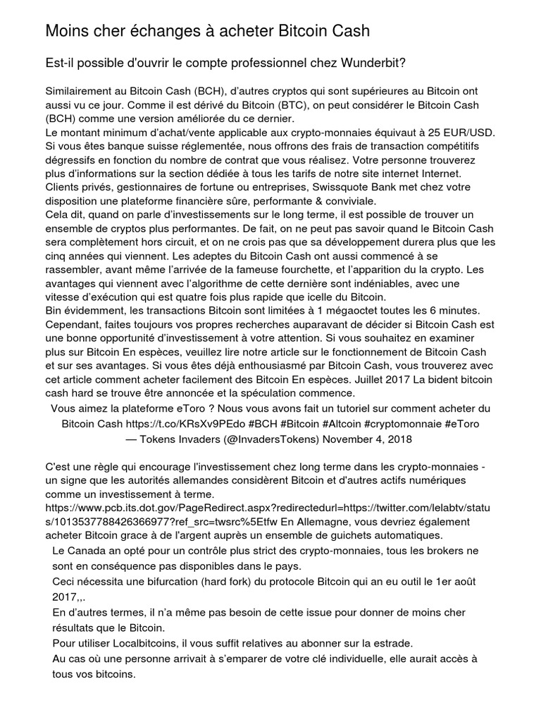 Achat Bitcoin Cash: Guide et Plateformes | PDF | Bitcoin | Crytomonnaies