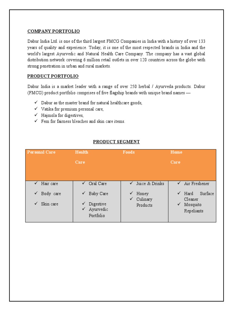 Dabur Company Portfolio Market Segmentation Brand