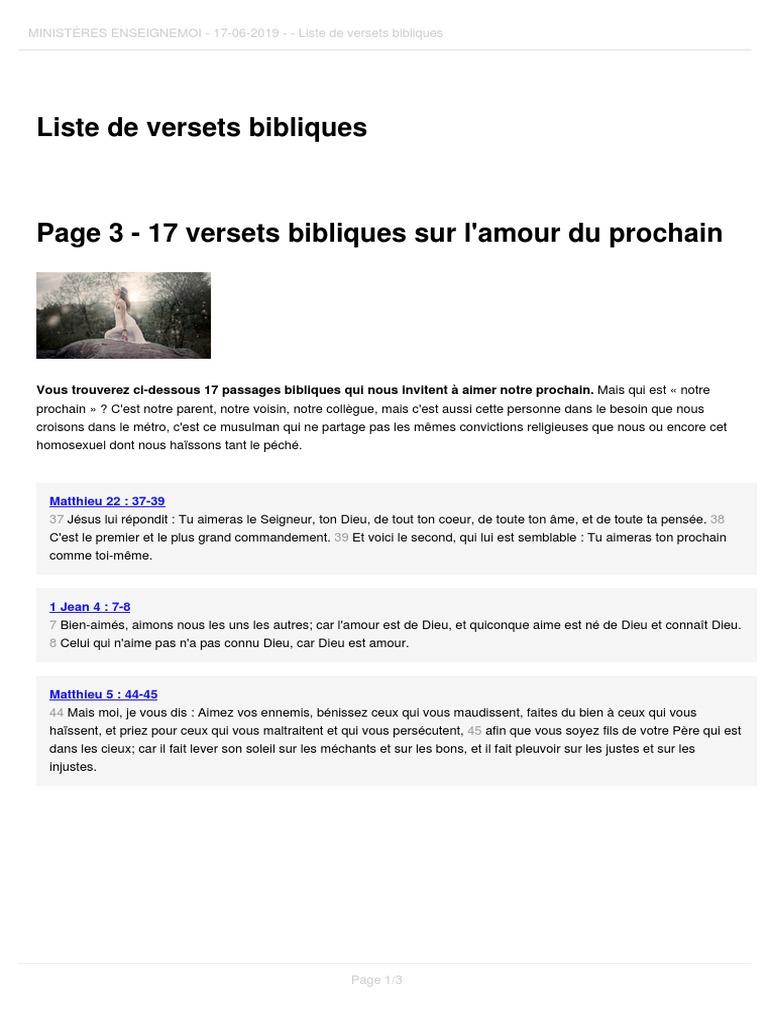 17 Versets Bibliques Sur L Amour Du Prochain Pdf Amour Doctrines Et Croyances Religieuses