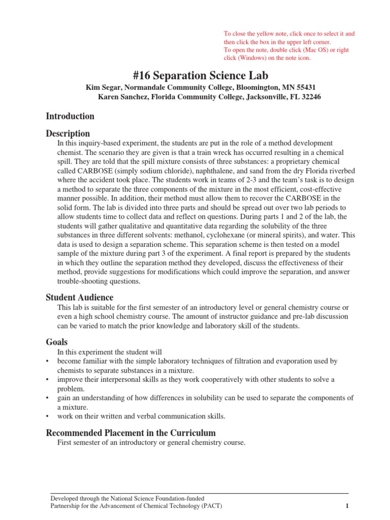 #16 Separation Science Lab: Description | PDF | Solubility | Solution