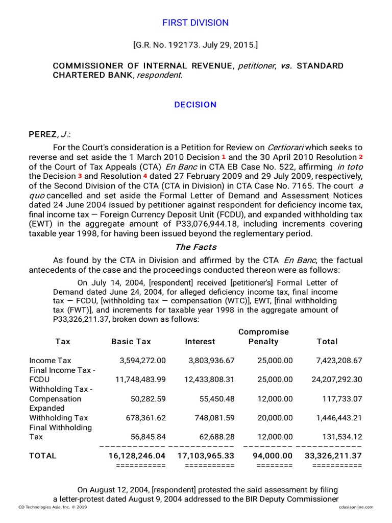 CIR V Standard Chartered Bank PDF Statute Of Limitations Internal