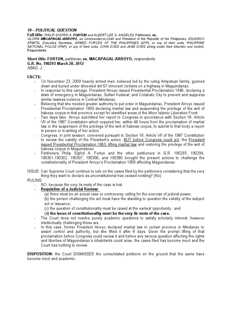 Political Question Case Dismissed as Moot PDF Constitutionality