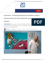 Coronavirus - L'hydroxychloroquine Serait Efficace, Selon Le Professeur Raoult de l'IHU de Marseille, Après Un Premier Test Restreint