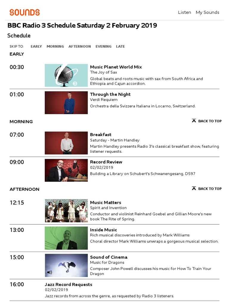 BBC Radio 3 Schedules, 02 Saturday February 2019 PDF Conducting Orchestras