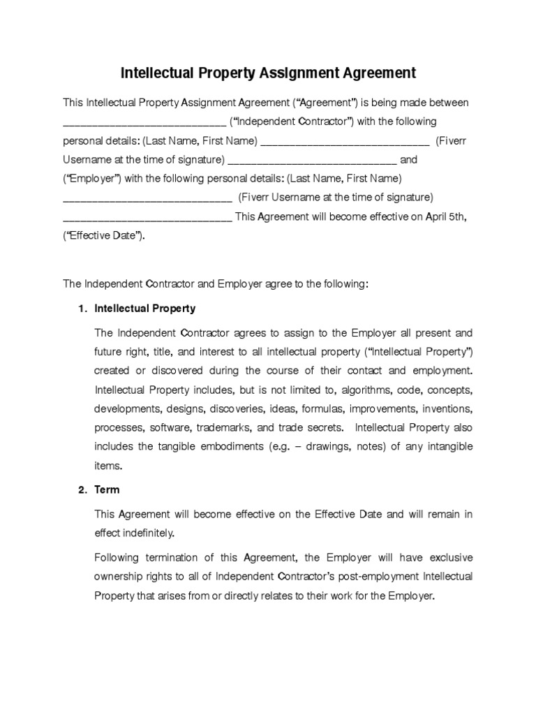 IP Assignment Agreement for Contractors | PDF | Intellectual Property ...