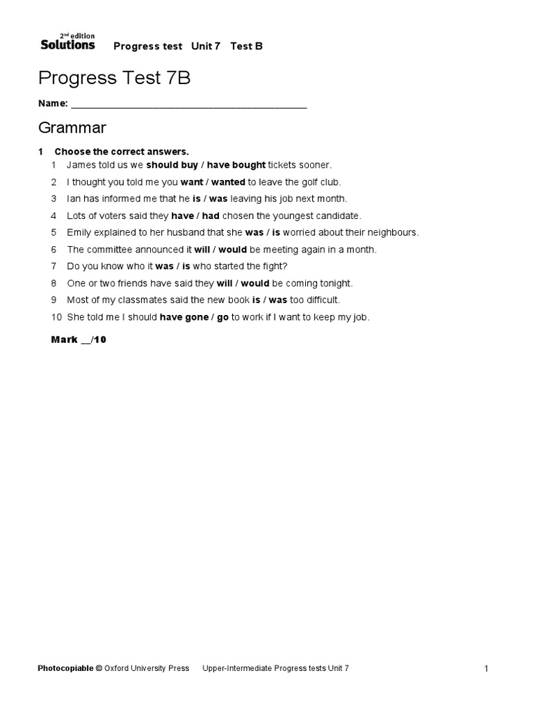 Progress Test 7B: Grammar | PDF | News | Journalism