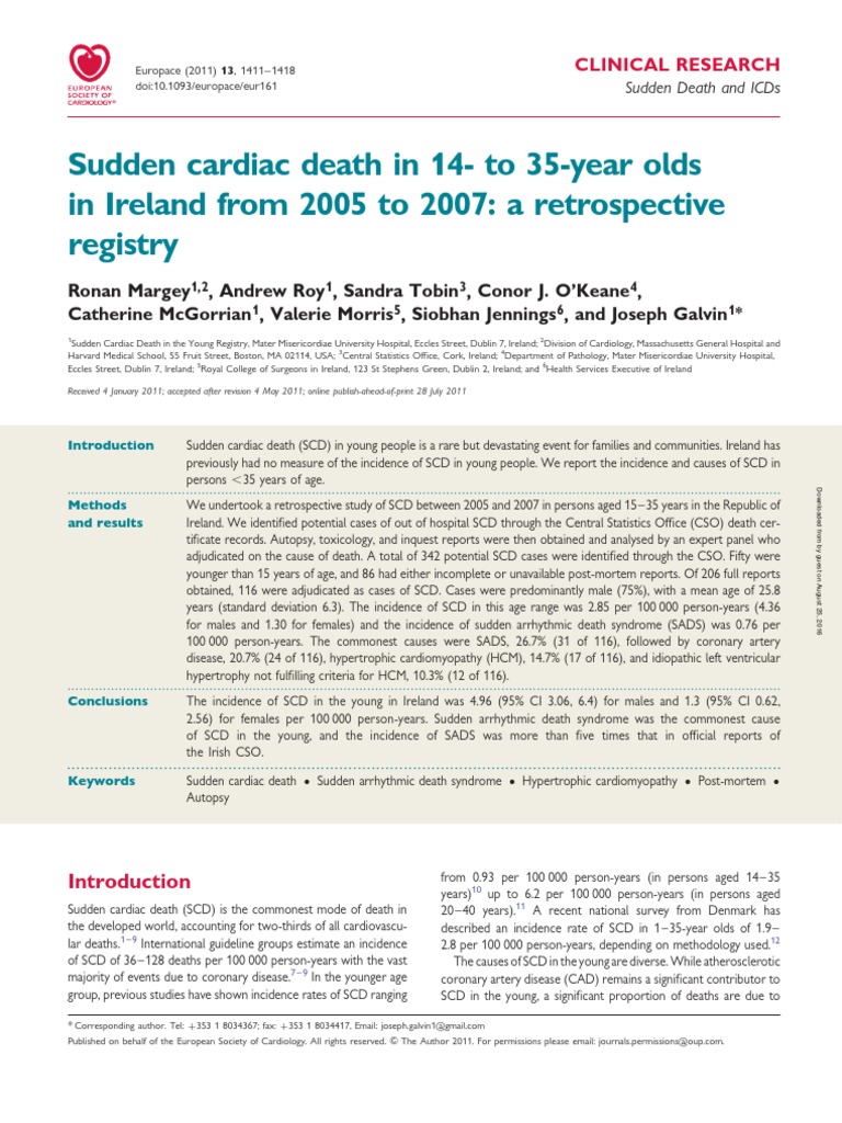 Sudden Cardiac Death in Young Ireland | PDF | Cardiac Arrest | Autopsy