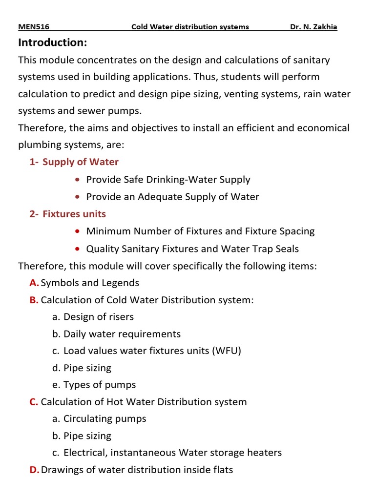 Cold Water Distribution System Design | PDF | Plumbing | Polyvinyl Chloride