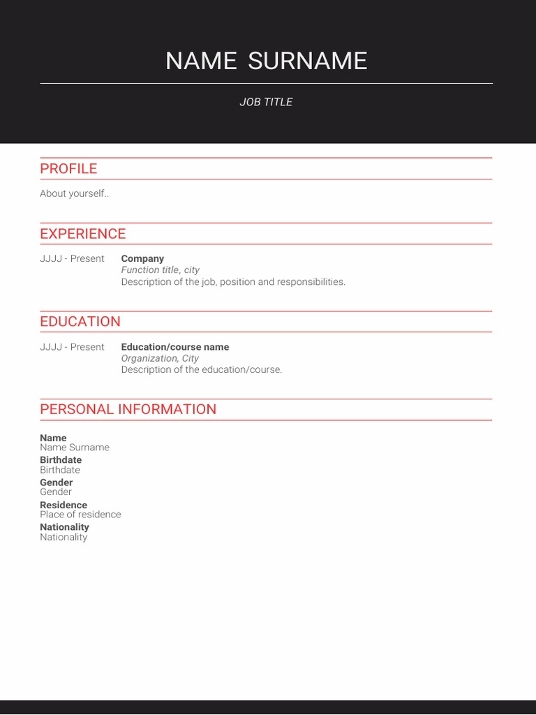 Printable CV Template in PDF Format | PDF