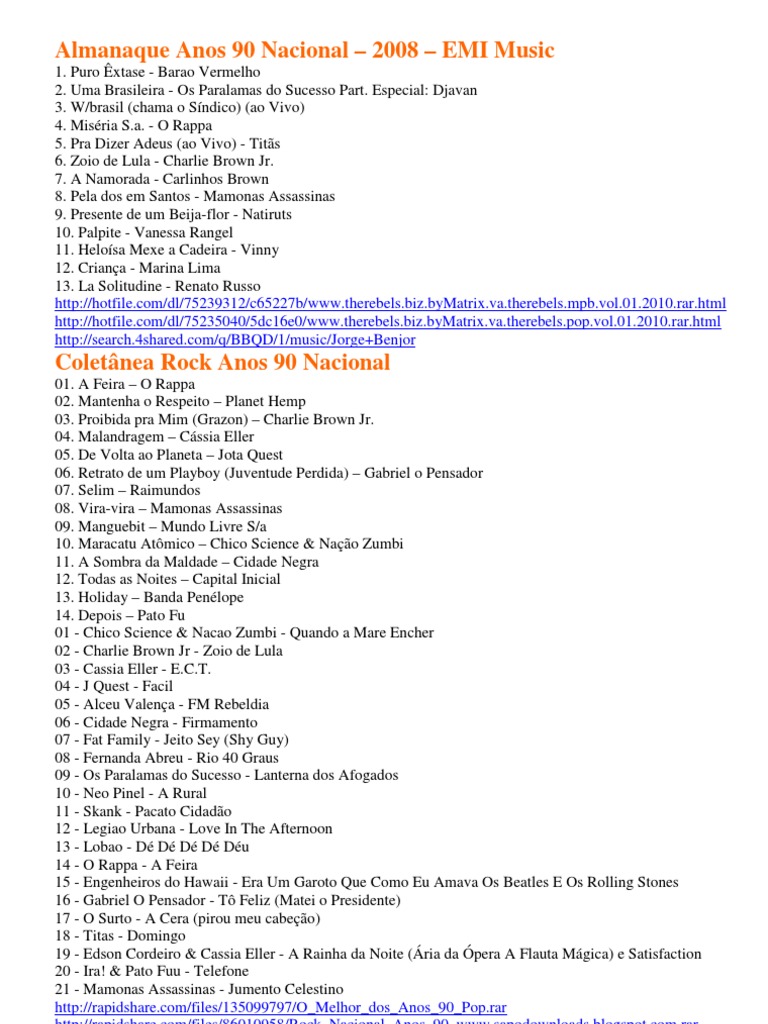 Coletânea Pop Rock Anos 90 Nacional | PDF | Rock (música) | Música sul ...