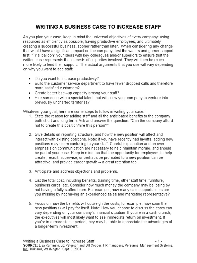 Writing Business Case To Increase Staff | PDF | Human Resource
