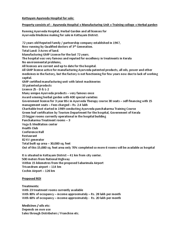 Kottayam Ayurveda Hospital For Sale PDF PDF Ayurveda Tablet