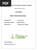 Lab Manual Object Oriented Programming: University of Lahore, Sargodha Campus