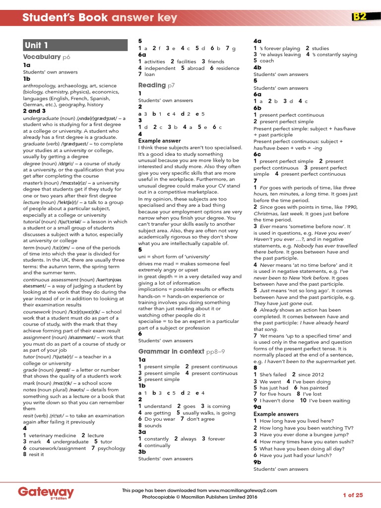 B2 Student's Book Answer Key PDF | PDF | Verb | Test
